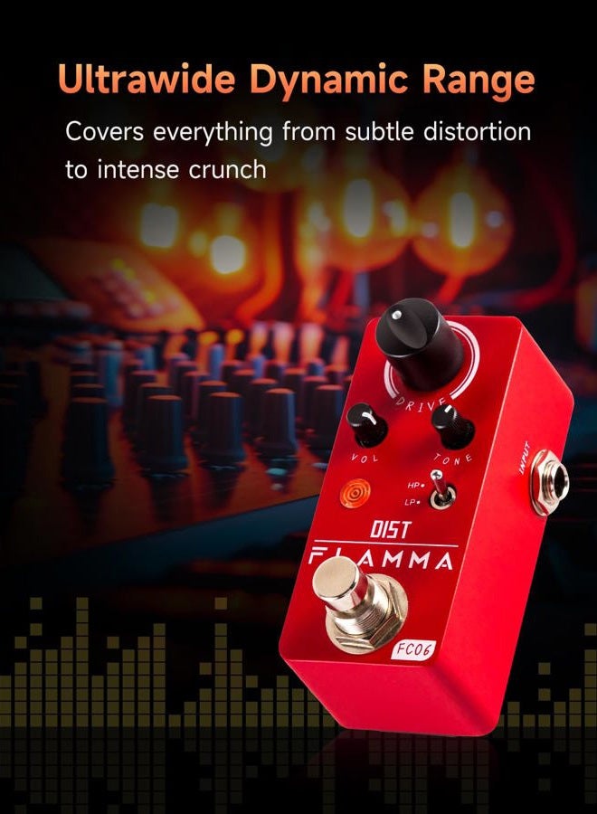 FLAMMA FC06 Distortion Guitar Pedal Electric Guitar Effects with 2 Modes HP/LP, Mini Analog Guitar Pedal, True Bypass - Image 3