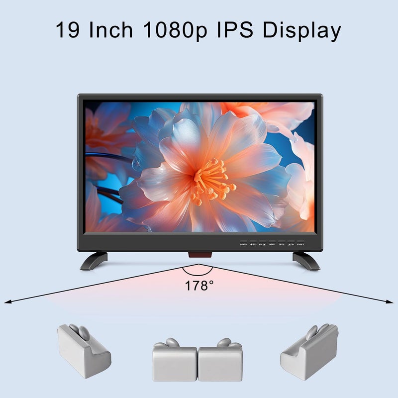 Feihe 19 Inch Flat Screen TV Built in Digital ATSC Tuners, 1080p LED TV with HDMI VGA AV USB Port for Kitchen, Bedroom, RV, Caravan, Camping, Outdoor - Image 4