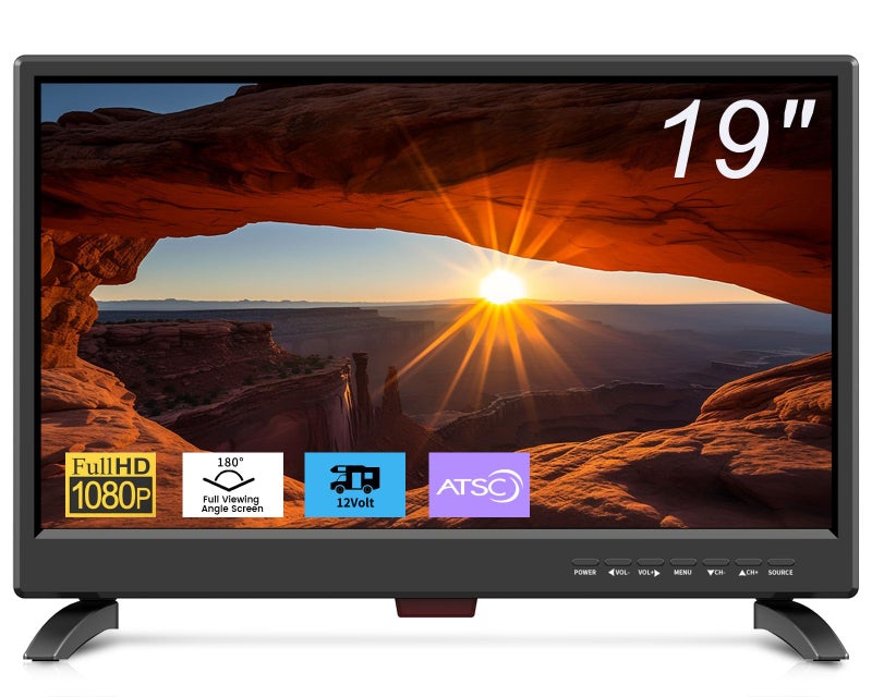 Feihe 19 Inch Flat Screen TV Built in Digital ATSC Tuners, 1080p LED TV with HDMI VGA AV USB Port for Kitchen, Bedroom, RV, Caravan, Camping, Outdoor - Image 1