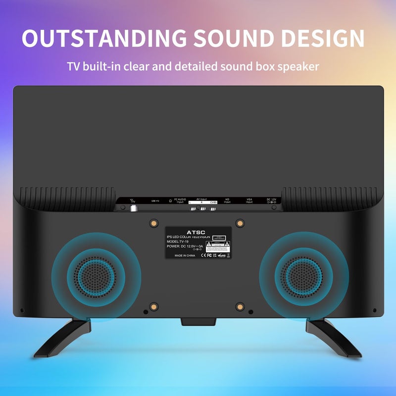 Feihe 19 Inch Flat Screen TV Built in Digital ATSC Tuners, 1080p LED TV with HDMI VGA AV USB Port for Kitchen, Bedroom, RV, Caravan, Camping, Outdoor - Image 5