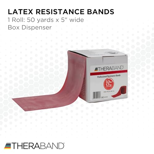 TheraBand شريط مقاومة ثيراباند، أحمر، متوسط، 50 ياردة، شريط مطاطي للتمارين، التمدد، العلاج الطبيعي، اليوغا، البيلاتس، تمارين المنزل، قابل للقص حسب الطول، مستويات ملونة - Image 2