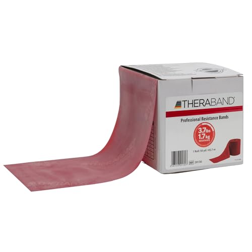 TheraBand شريط مقاومة ثيراباند، أحمر، متوسط، 50 ياردة، شريط مطاطي للتمارين، التمدد، العلاج الطبيعي، اليوغا، البيلاتس، تمارين المنزل، قابل للقص حسب الطول، مستويات ملونة - Image 1