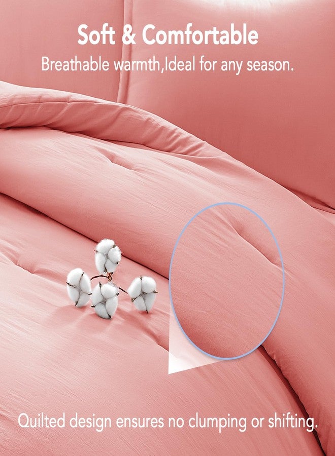Quataly Queen Comforter Set Peach Pink,3PCS Soft Lightweight Breathable Bedding Comforter for All Season, Queen Size(90''×90'' Comforter & 2 Pillowcases) - Image 4