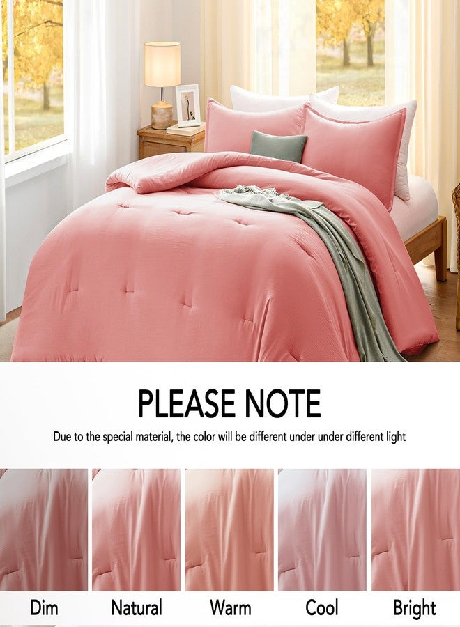 Quataly Queen Comforter Set Peach Pink,3PCS Soft Lightweight Breathable Bedding Comforter for All Season, Queen Size(90''×90'' Comforter & 2 Pillowcases) - Image 5