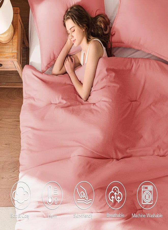 Quataly Queen Comforter Set Peach Pink,3PCS Soft Lightweight Breathable Bedding Comforter for All Season, Queen Size(90''×90'' Comforter & 2 Pillowcases) - Image 2