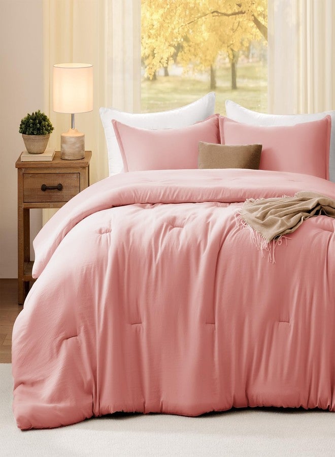 Quataly Queen Comforter Set Peach Pink,3PCS Soft Lightweight Breathable Bedding Comforter for All Season, Queen Size(90''×90'' Comforter & 2 Pillowcases) - Image 1