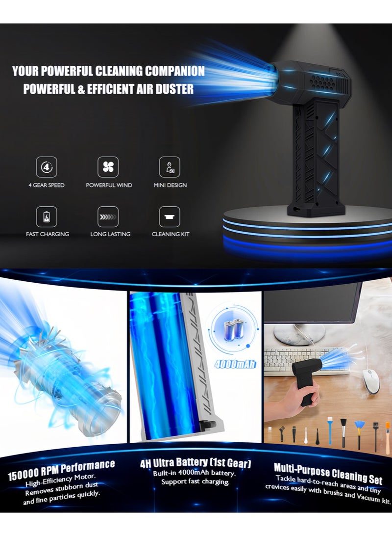 Gale Force S 130,000 RPM Cordless Portable Mini Blower - 3-Speed Adjustable, Large 8000mAh Battery & Type-C Fast Charging for Home, Car, Garden Cleaning (Leaf Blower/Dust Blower) - Image 3