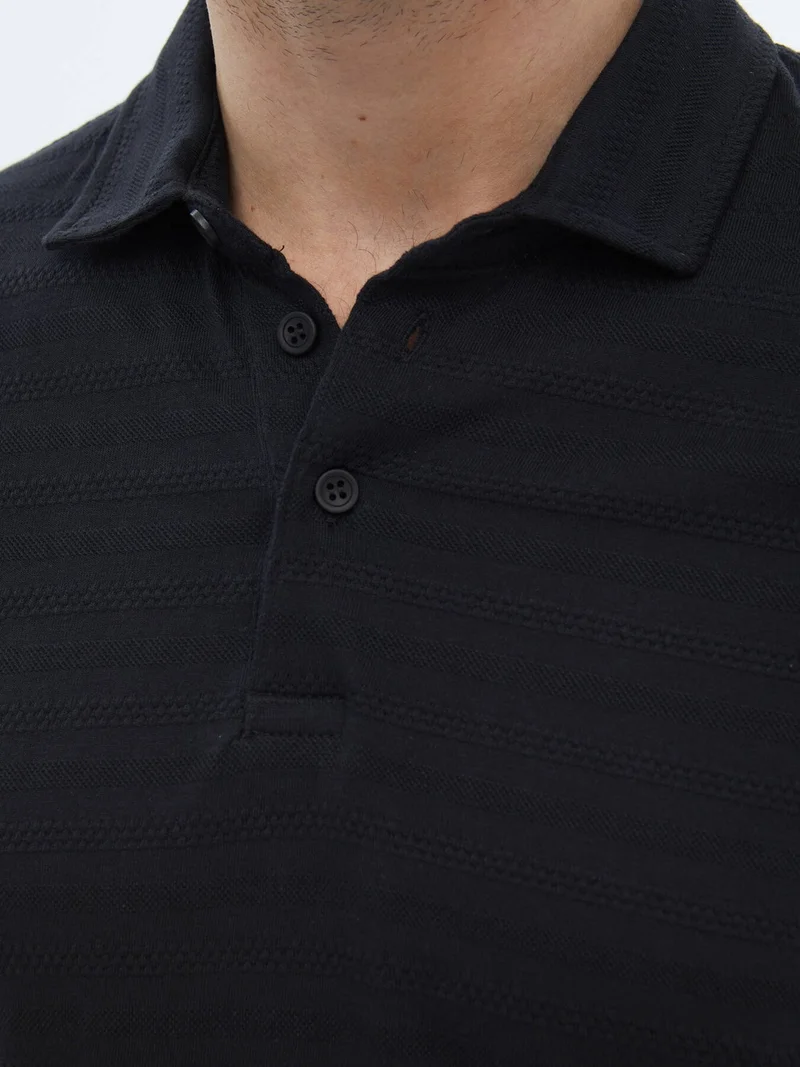 كيب Black Jacquard Polo Collar Cotton T-Shirt