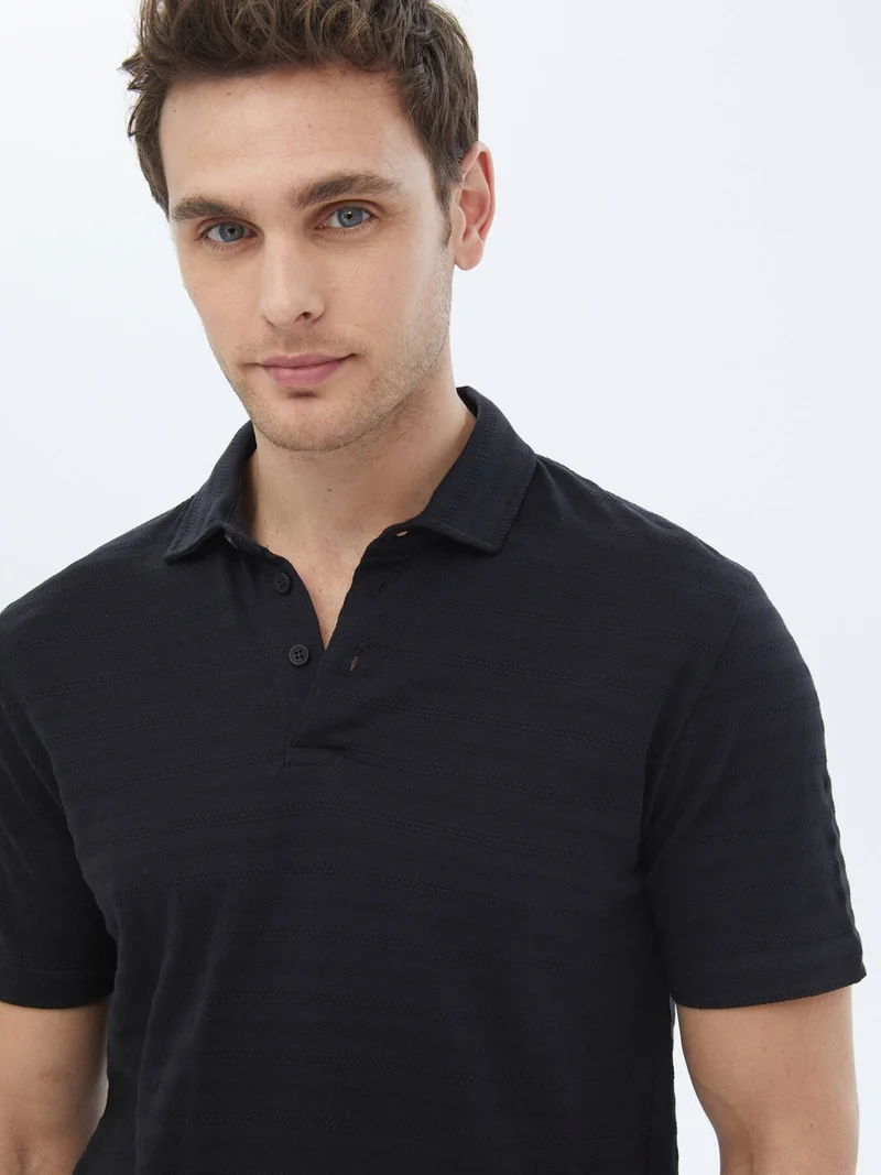 كيب Black Jacquard Polo Collar Cotton T-Shirt