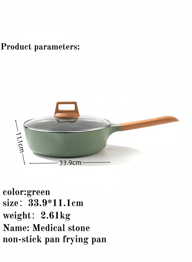 MGC Frying pan (with wooden handle and glass lid) is suitable for various stovetops and meets the cooking needs of different families. - Image 2