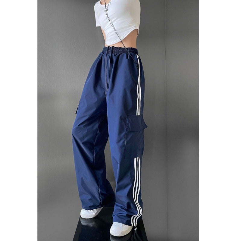 Vintage High Waist Red Cargo Pants for Women 2024 Tibetan blue [Korean overalls]] 
