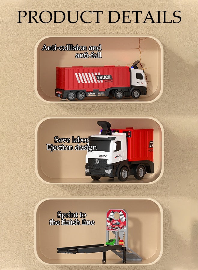 DUNISO Big Truck Toys，Race Car Track Toy Truck Toy with Slots & Foldable Race Tracks， Container Truck Toys With 8 Alloy Car Toy Sets，Easy to Store，for 3+ Kids Boys Girls - Image 3