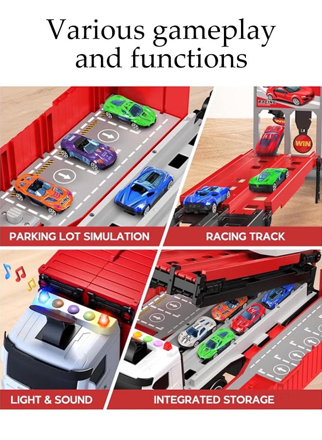 DUNISO Big Truck Toys，Race Car Track Toy Truck Toy with Slots & Foldable Race Tracks， Container Truck Toys With 8 Alloy Car Toy Sets，Easy to Store，for 3+ Kids Boys Girls - Image 5