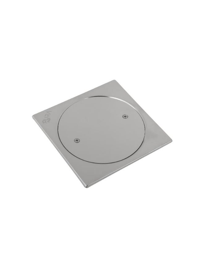 غطاء بلاعة أرضية ستانلس ستيل 304 مقاس 150×150 مم فتحة تنظيف مربعة بغطاء دائري قابل للإزالة قطر 110 مم سماكة 1 مم تشطيب كروم لامع مقاوم للصدأ لبلاعات الحمام والمطبخ والبلكونة