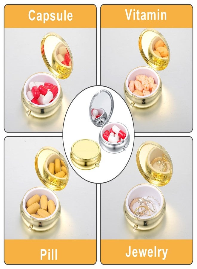 Sibba Small Pill Case, 2Pcs Portable Medicine Box for Purse & Pocket, Dose Pill Organizer Waterproof Metal Pastillero for Vitamins Fish Oil Supplements, Gold Silver - Image 4