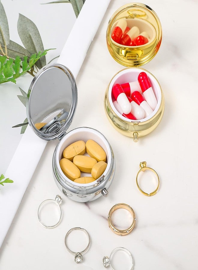 Sibba Small Pill Case, 2Pcs Portable Medicine Box for Purse & Pocket, Dose Pill Organizer Waterproof Metal Pastillero for Vitamins Fish Oil Supplements, Gold Silver - Image 3