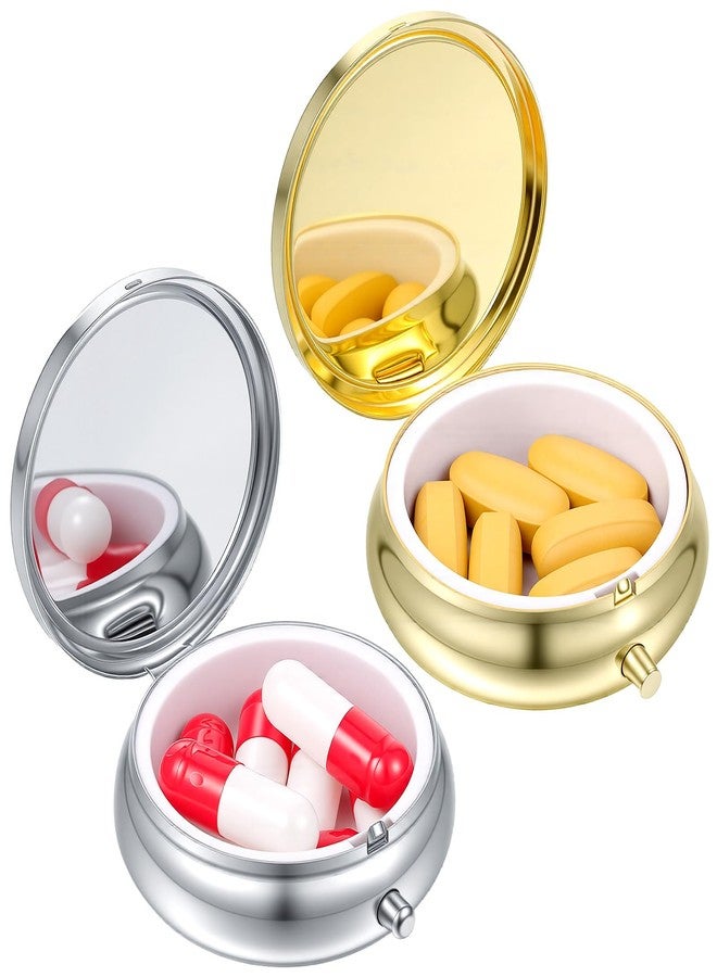 Sibba Small Pill Case, 2Pcs Portable Medicine Box for Purse & Pocket, Dose Pill Organizer Waterproof Metal Pastillero for Vitamins Fish Oil Supplements, Gold Silver - Image 1