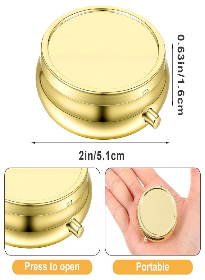 Sibba Small Pill Case, 2Pcs Portable Medicine Box for Purse & Pocket, Dose Pill Organizer Waterproof Metal Pastillero for Vitamins Fish Oil Supplements, Gold Silver - Image 2