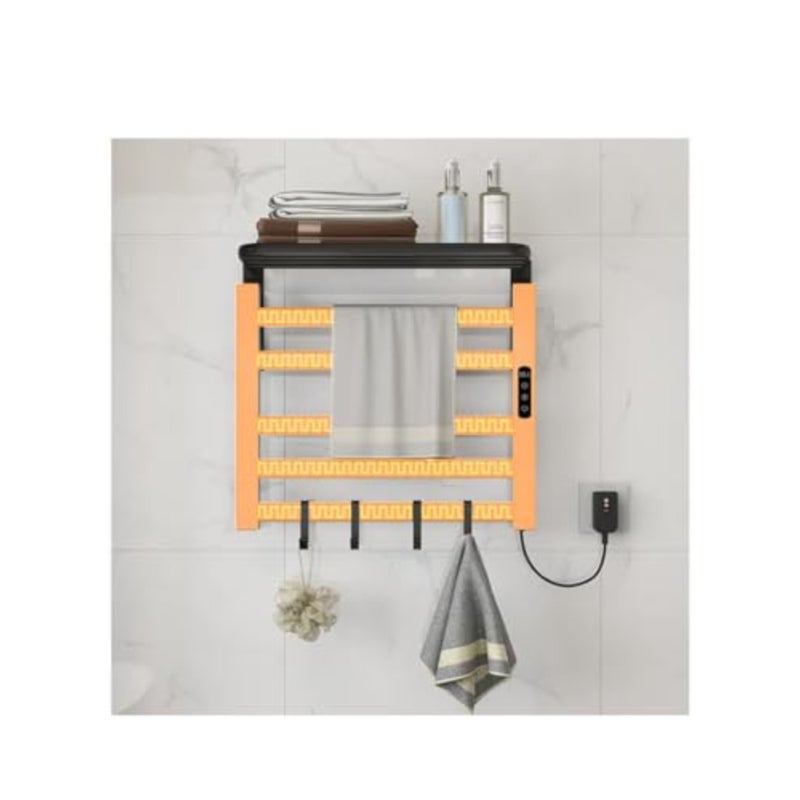 Heated Towel Rack for Bathroom with Top Shelf, Wall Mounted Towel Warmer, Intelligent Temperature Controller 30-70°C, 1-9 Hours Timer, Black, Hard-Wired/Plug-in - Image 4