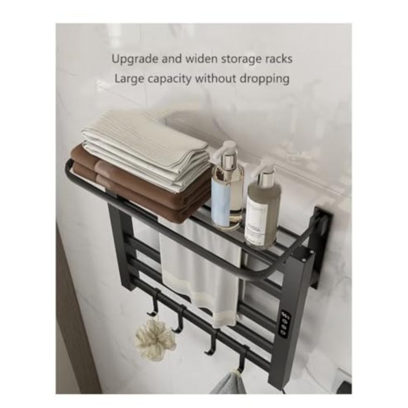 Heated Towel Rack for Bathroom with Top Shelf, Wall Mounted Towel Warmer, Intelligent Temperature Controller 30-70°C, 1-9 Hours Timer, Black, Hard-Wired/Plug-in - Image 5