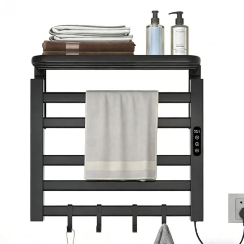 Heated Towel Rack for Bathroom with Top Shelf, Wall Mounted Towel Warmer, Intelligent Temperature Controller 30-70°C, 1-9 Hours Timer, Black, Hard-Wired/Plug-in - Image 1