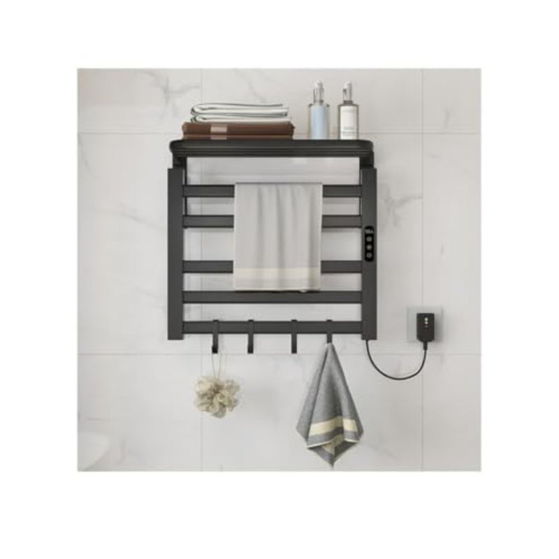 Heated Towel Rack for Bathroom with Top Shelf, Wall Mounted Towel Warmer, Intelligent Temperature Controller 30-70°C, 1-9 Hours Timer, Black, Hard-Wired/Plug-in - Image 3