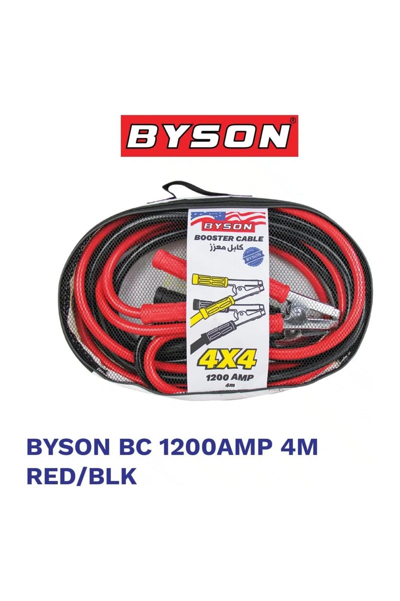 BYSON 1200AMP Car Battery Help Cables 4M - Weather Resistant and Safe Jump Start Cables with Long Reach, Heavy Duty Clamps and Simple Storage for Travel