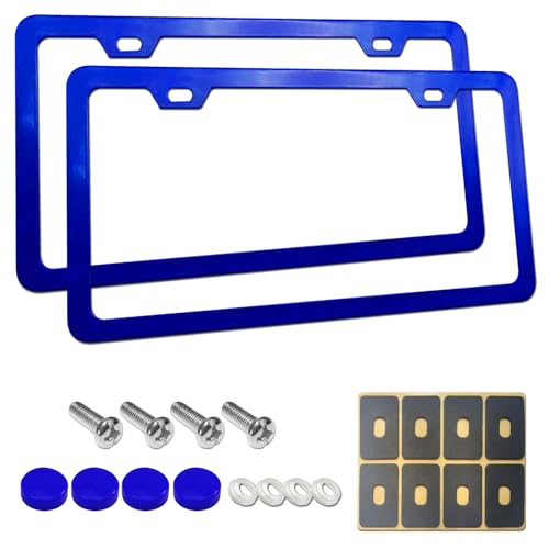 AOOTF إطارات لوحات ترخيص زرقاء من Aootf - حوامل علامات سيارات لطيفة للنساء، عبوة 2 إطار ألومنيوم نحيف مع مجموعة تركيب تناسب الأمام والخلف، 2 ثقب، ملحقات مخصصة - براغي، أغطية - Image 1