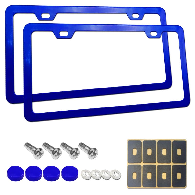 AOOTF إطارات لوحات ترخيص زرقاء من Aootf - حوامل علامات سيارات لطيفة للنساء، عبوة 2 إطار ألومنيوم نحيف مع مجموعة تركيب تناسب الأمام والخلف، 2 ثقب، ملحقات مخصصة - براغي، أغطية - Image 5