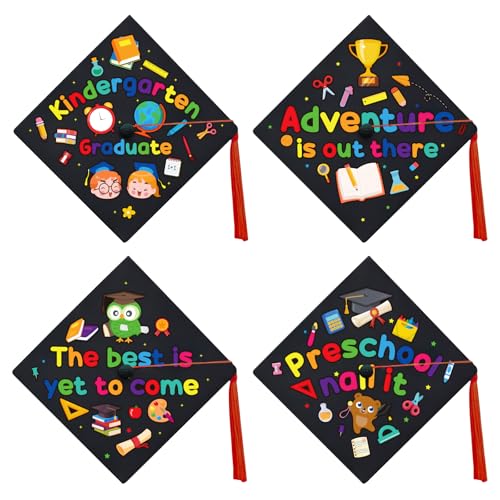 COCHIE 24 Pcs Graduation Cap DIY Sticker Craft for Kindergarten Preschool Kids Graduation Caps Topper Decoration Congrats Grad Stickers Set Colorful - Image 1