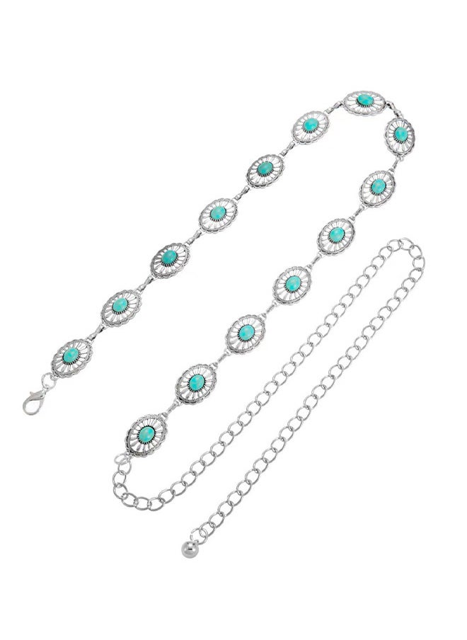 Depend - Concho Turquoise Chain Belt, Adjustable Western Metal Waist Chain Belt, Cute Women's Western Country Belt for Jeans or Dresses - Image 1