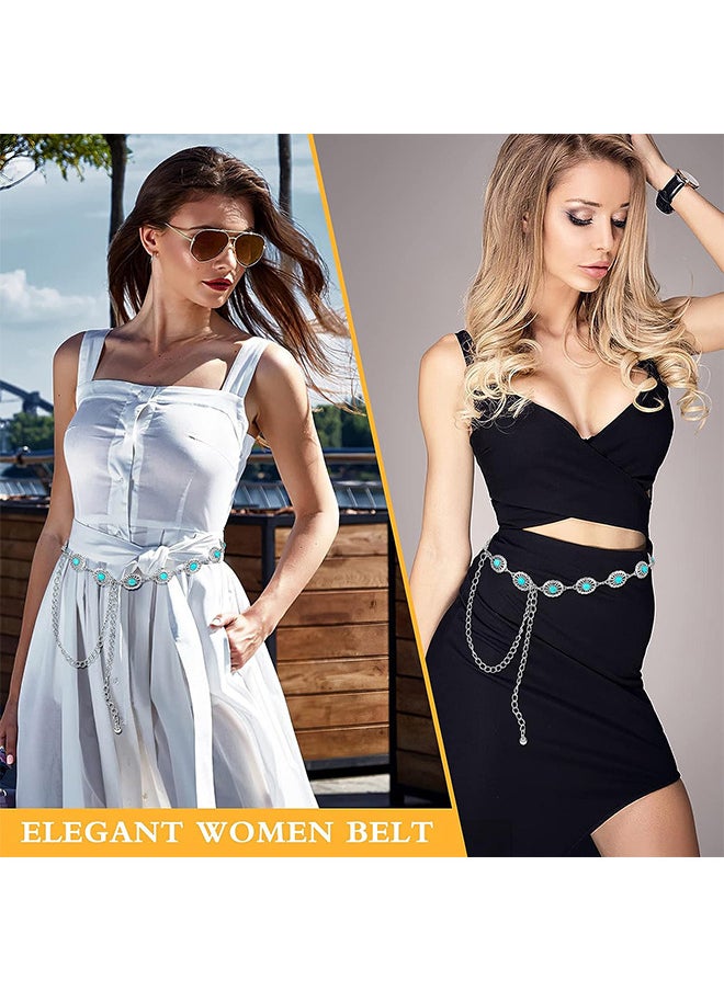 Depend - Concho Turquoise Chain Belt, Adjustable Western Metal Waist Chain Belt, Cute Women's Western Country Belt for Jeans or Dresses - Image 1