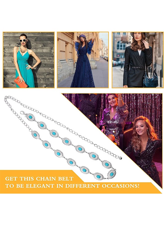 Depend - Concho Turquoise Chain Belt, Adjustable Western Metal Waist Chain Belt, Cute Women's Western Country Belt for Jeans or Dresses - Image 1