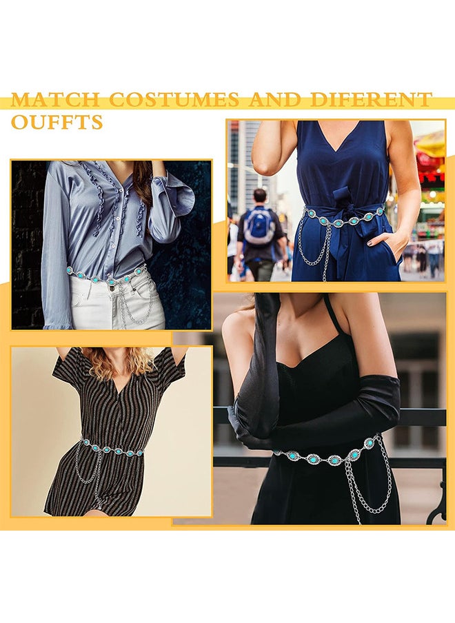Depend - Concho Turquoise Chain Belt, Adjustable Western Metal Waist Chain Belt, Cute Women's Western Country Belt for Jeans or Dresses - Image 1