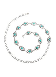 Concho Turquoise Chain Belt, Adjustable Western Metal Waist Chain Belt, Cute Women's Western Country Belt for Jeans or Dresses