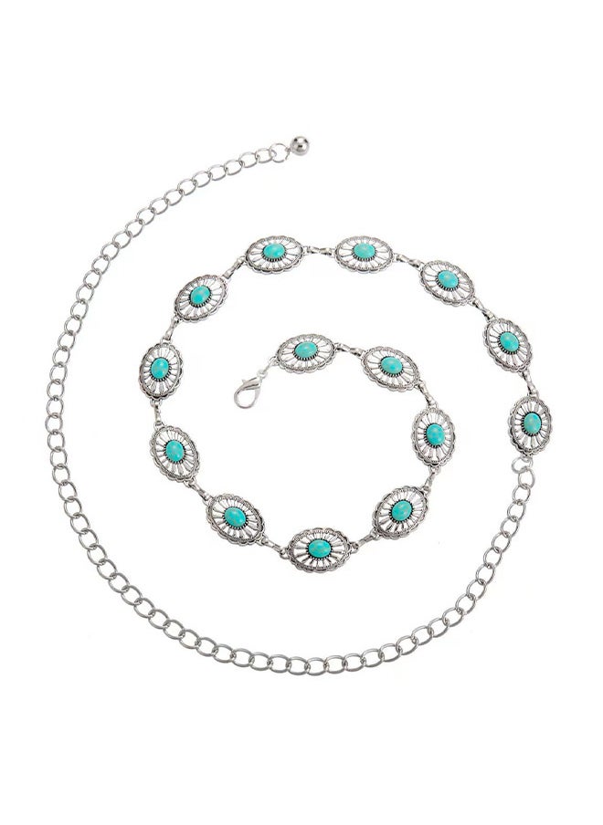 Depend - Concho Turquoise Chain Belt, Adjustable Western Metal Waist Chain Belt, Cute Women's Western Country Belt for Jeans or Dresses - Image 1