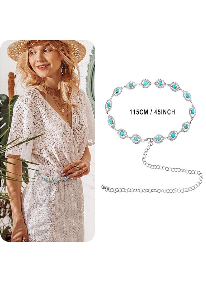 Depend - Concho Turquoise Chain Belt, Adjustable Western Metal Waist Chain Belt, Cute Women's Western Country Belt for Jeans or Dresses - Image 1