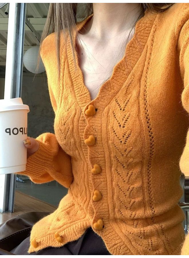 Leyuan Autumn Winter New V-neck Lace Crochet Cardigan Lazy Knit Top Slimming Women's Sweater - Image 1