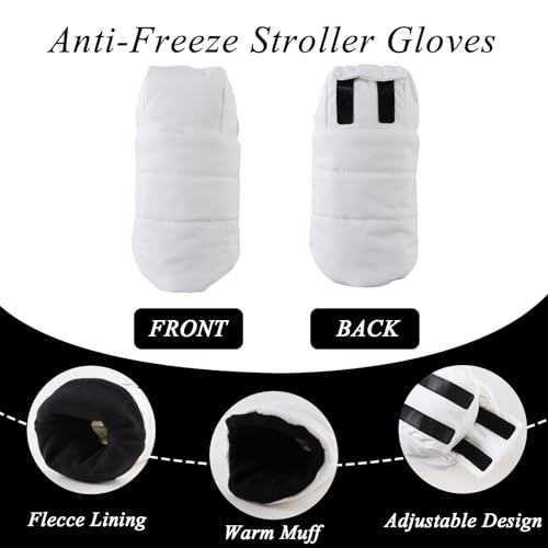 Zsedrut Stroller Gloves Universal Winter AntiFreeze Stroller Mittens Water Repellent Hand Warmer Muff Fleece LinedWinter Stroller Accessories White - Image 3