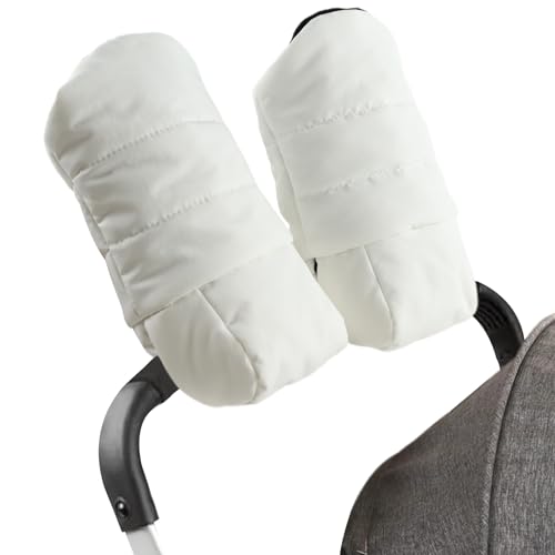Zsedrut Stroller Gloves Universal Winter AntiFreeze Stroller Mittens Water Repellent Hand Warmer Muff Fleece LinedWinter Stroller Accessories White - Image 1