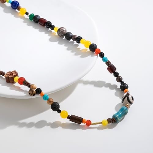 Sanyaa 90s Beaded Necklace Color Surfer Crystal Stone Gemstone Wooden Bead Britpop Summer Choker Necklace for Men Women - Image 4