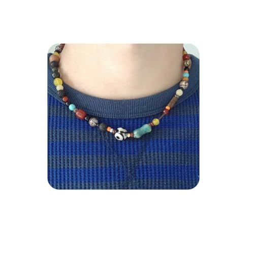 Sanyaa 90s Beaded Necklace Color Surfer Crystal Stone Gemstone Wooden Bead Britpop Summer Choker Necklace for Men Women - Image 1