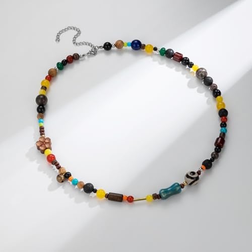 Sanyaa 90s Beaded Necklace Color Surfer Crystal Stone Gemstone Wooden Bead Britpop Summer Choker Necklace for Men Women - Image 5