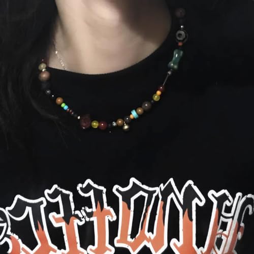 Sanyaa 90s Beaded Necklace Color Surfer Crystal Stone Gemstone Wooden Bead Britpop Summer Choker Necklace for Men Women - Image 3