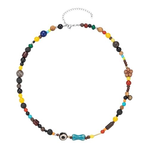 Sanyaa 90s Beaded Necklace Color Surfer Crystal Stone Gemstone Wooden Bead Britpop Summer Choker Necklace for Men Women - Image 2
