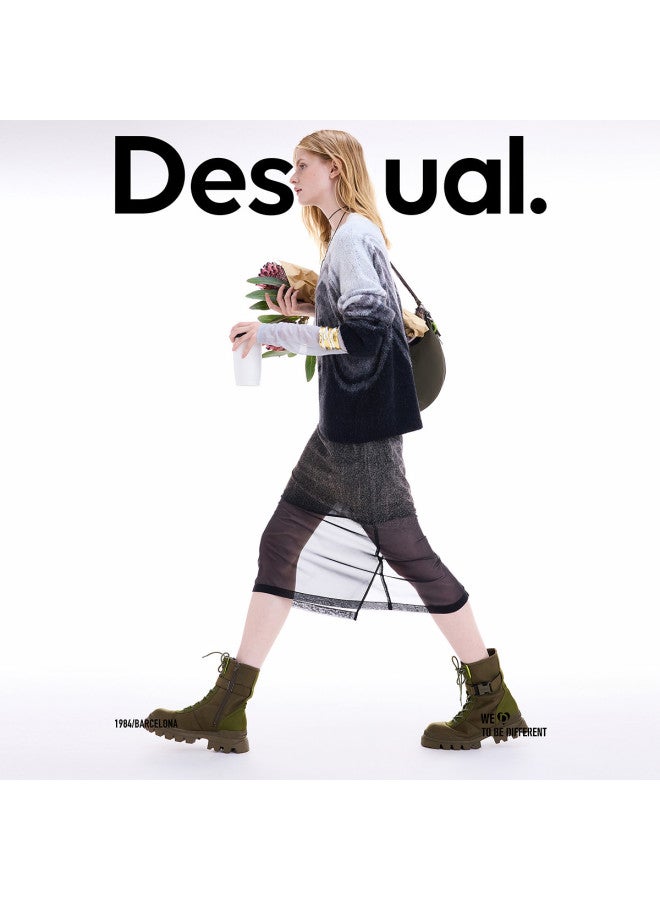 DESIGUAL 25 وصول جديد خريف-شتاء تنورة أورجانزا متدرجة سوداء مزخرفة بالفرو - Image 2