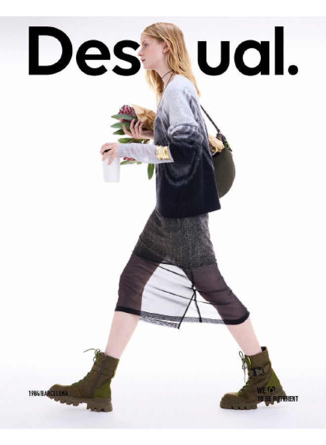 DESIGUAL 25 وصول جديد خريف-شتاء تنورة أورجانزا متدرجة سوداء مزخرفة بالفرو - Image 1