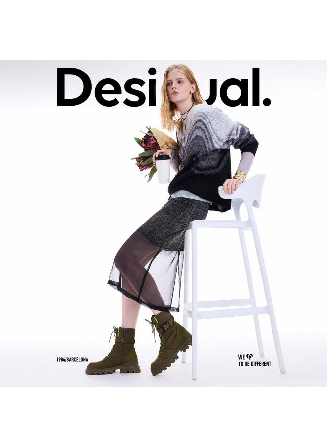 DESIGUAL 25 وصول جديد خريف-شتاء تنورة أورجانزا متدرجة سوداء مزخرفة بالفرو - Image 3