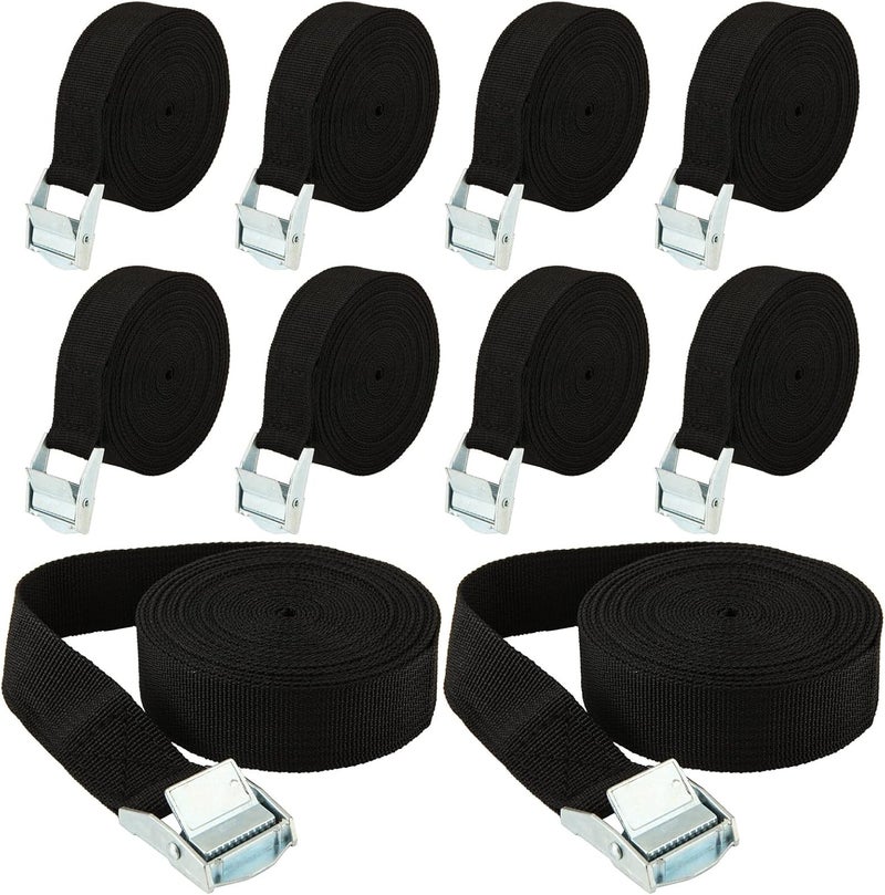 SENENQU 10 Pack 5m Black Roof Rack Straps, 25mm Adjustable Tie Down Straps Cargo Straps, Heavy Duty Lashing Straps Cam Buckle Straps for Luggage Trailer Trucks Motorcycle Car - Image 1
