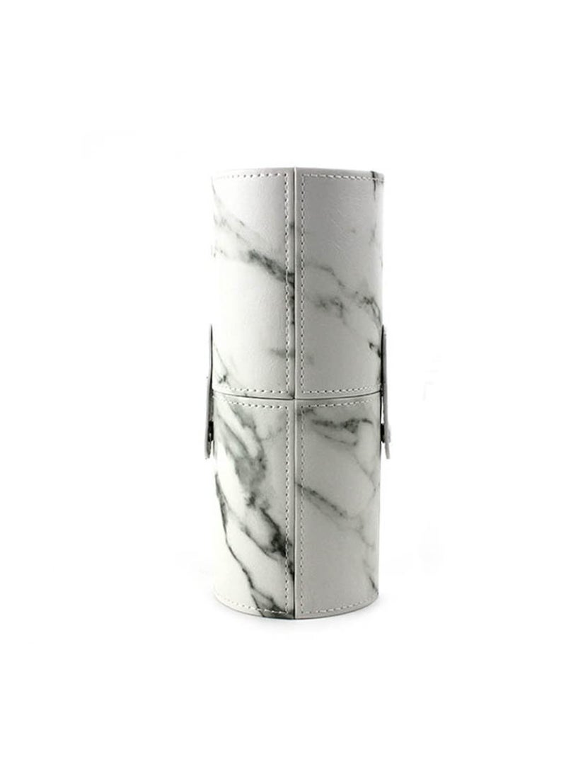 esowemsn - 1pc PU Leather Makeup Brush Holder Marble Travel Brushes Case Bag Cup with Lid Portable Waterproof Dustproof Cosmetic Storage Organizer - Image 1